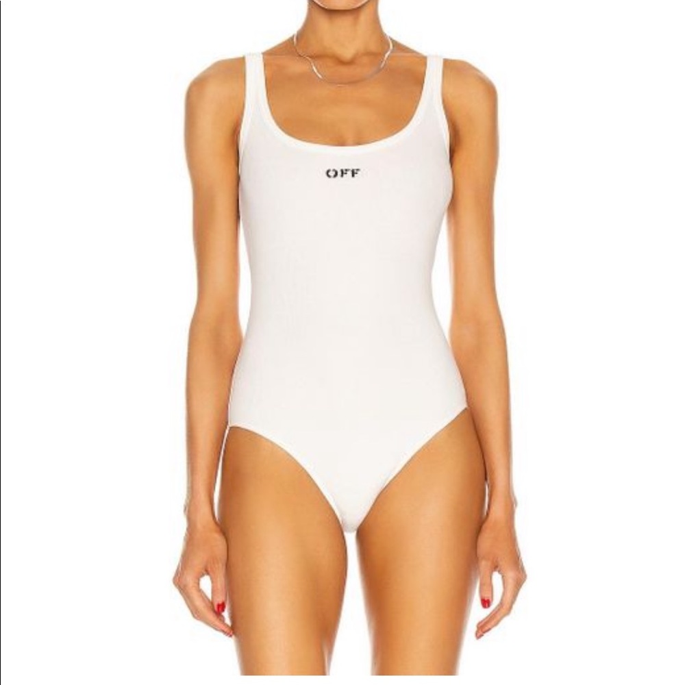 Off white logo ribbed body suit.